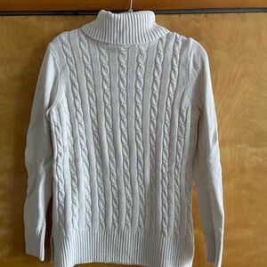 LOFT Ivory Cable Knit Turtleneck Sweater